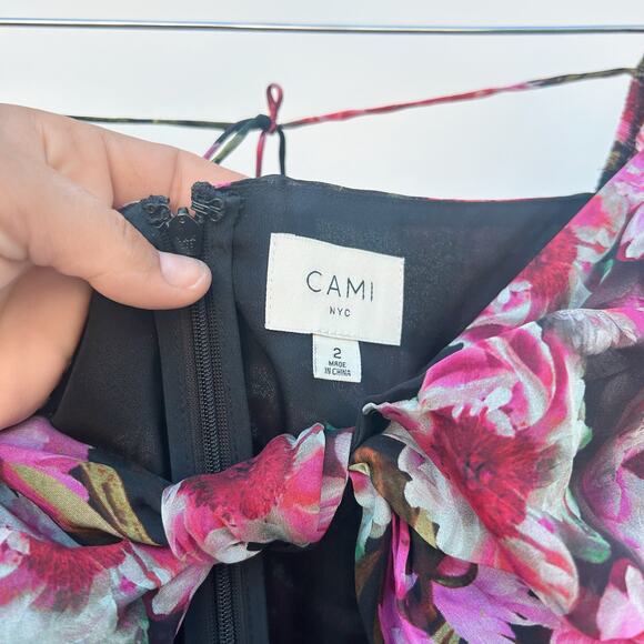 Cami NYC Kimmy Long Sleeve Pink Black Floral Bodysuit Blouse Silk 2 Chiffon - Picture 5 of 12